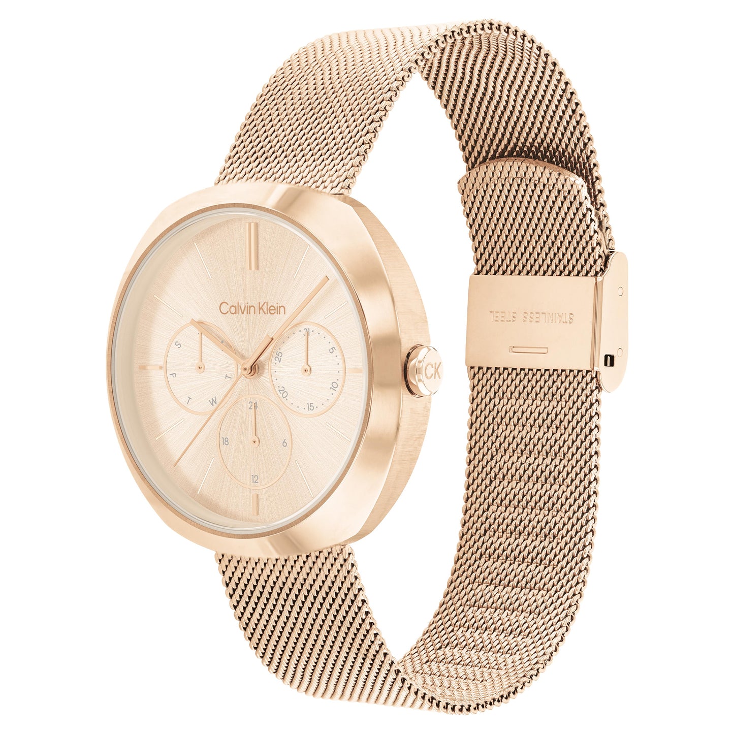 Calvin Klein CK Shape Carnation Gold Stainless Steel Mesh Bracelet Analog Watch CK-25200340