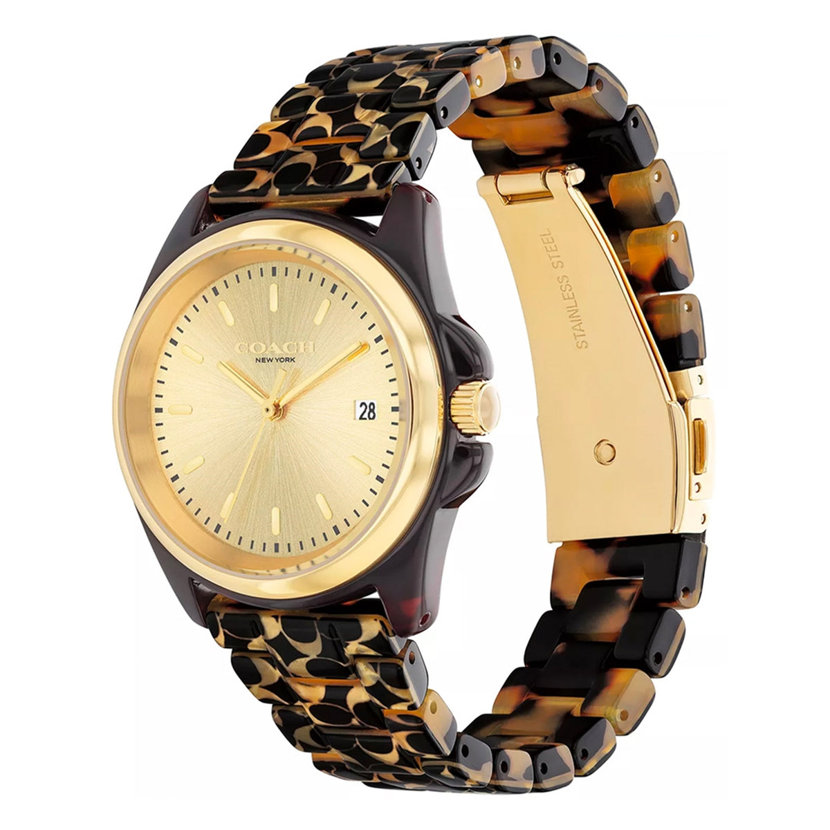 Coach Greyson Tortoise Signature Acetate Bracelet Analog Watch CO-14504187