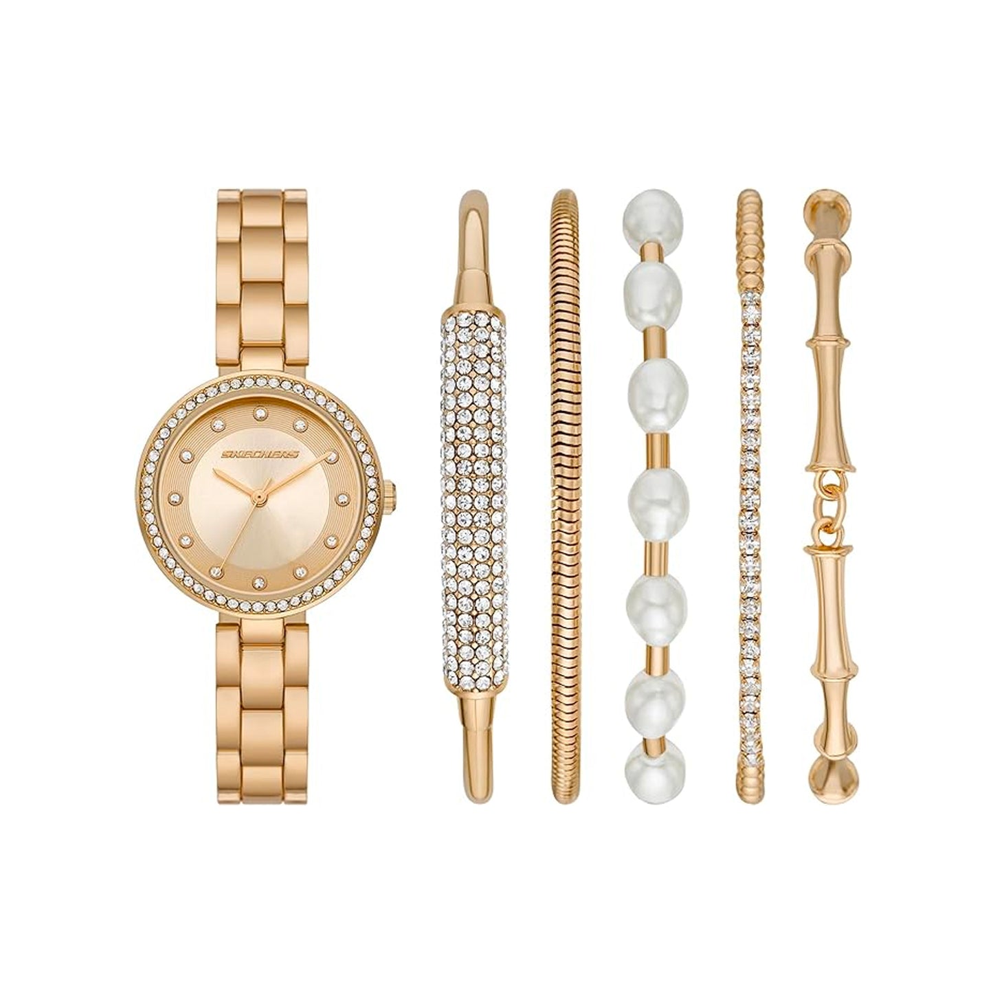 Gold and Glitz Stackable Watch and Bracelet Set SKC-SR9084