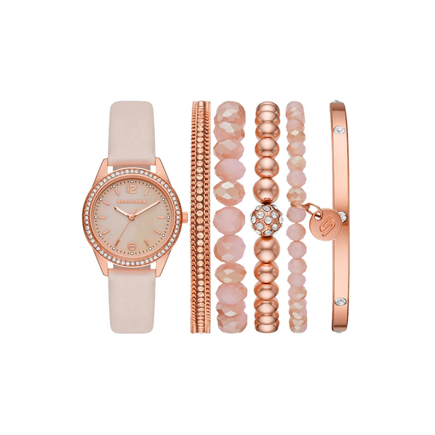 Blush and Rose Gold Mother-of-Pearl Stackable Watch and Bracelet Set