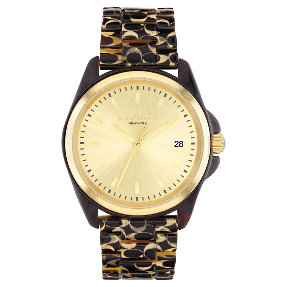 Coach Greyson Tortoise Signature Acetate Bracelet Analog Watch CO-14504187