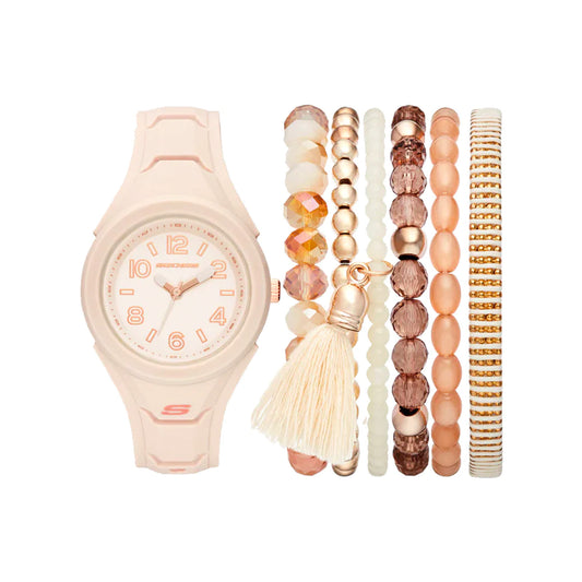 Blush and Rose Gold Silicone Unibody Stackable Watch and Bracelet Set