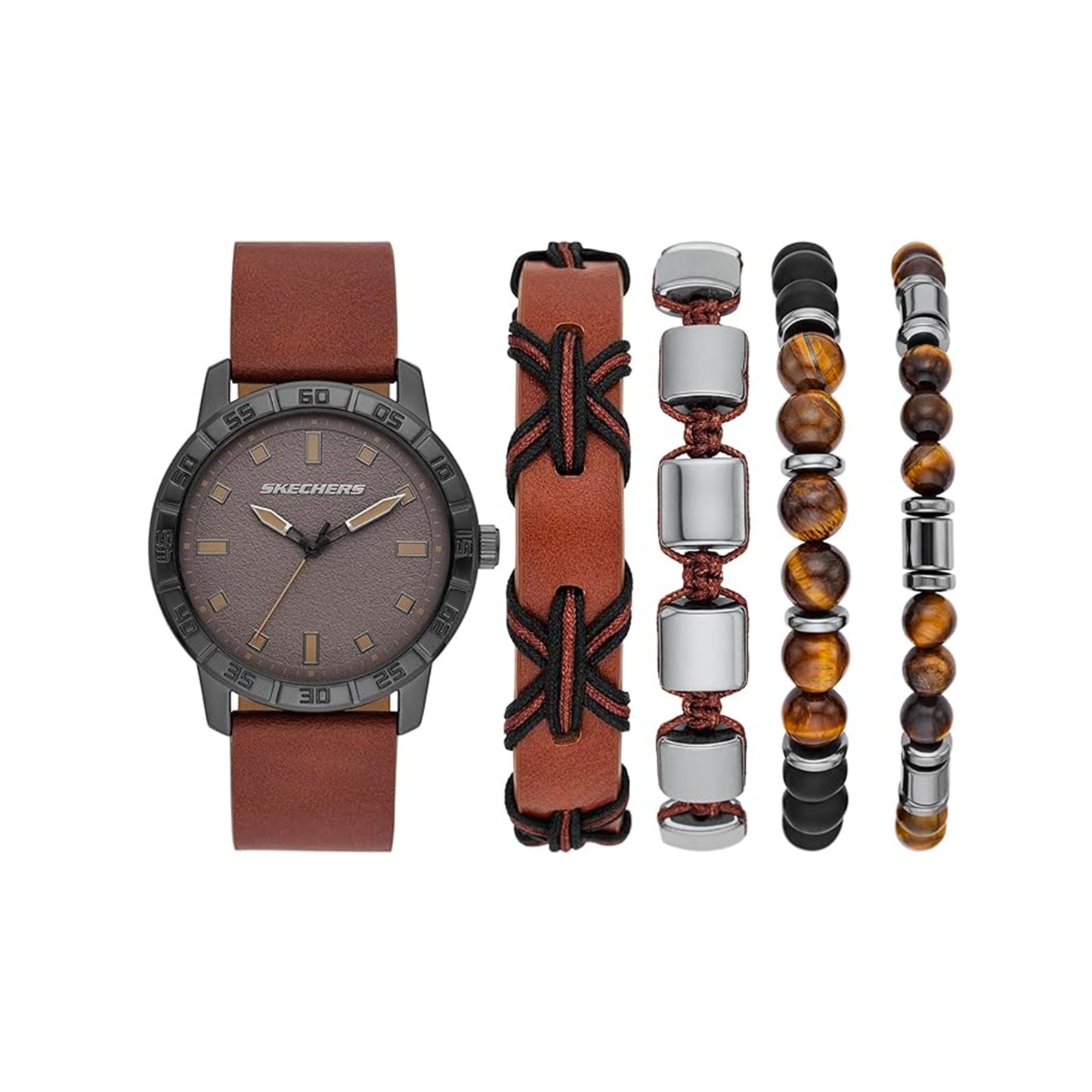 Brown and Gunmetal Stackable Watch and Bracelet Set