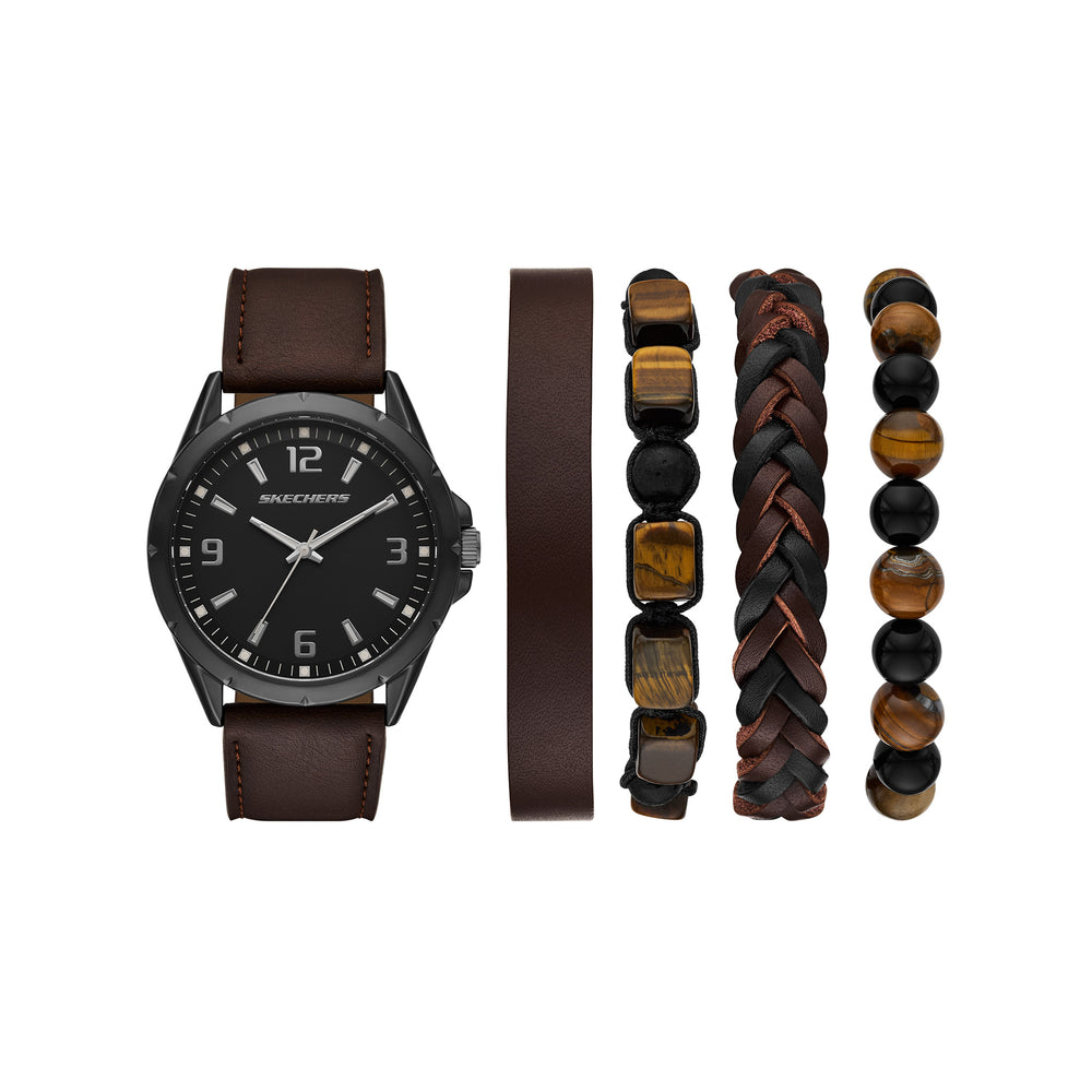 Brown Stackable Watch and Bracelet Set, SKC-SR9119