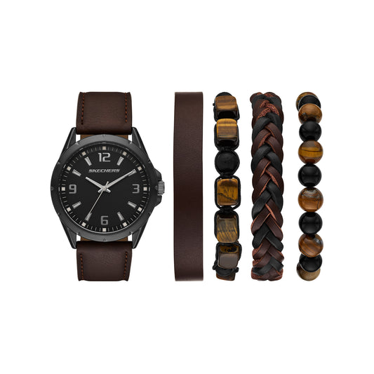 Brown Stackable Watch and Bracelet Set, SKC-SR9119