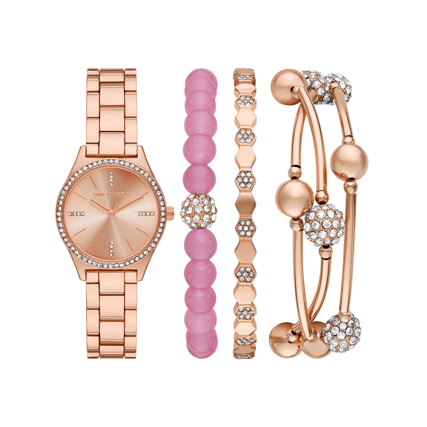 Rose Gold Stackable Watch and Bracelet Set, SKC-SR9107