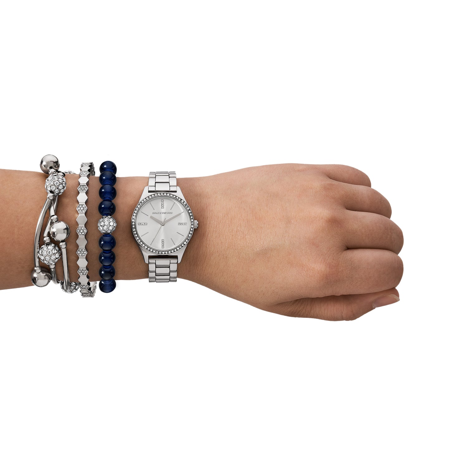 Silver Stackable Watch and Bracelet Set, SKC-SR9109