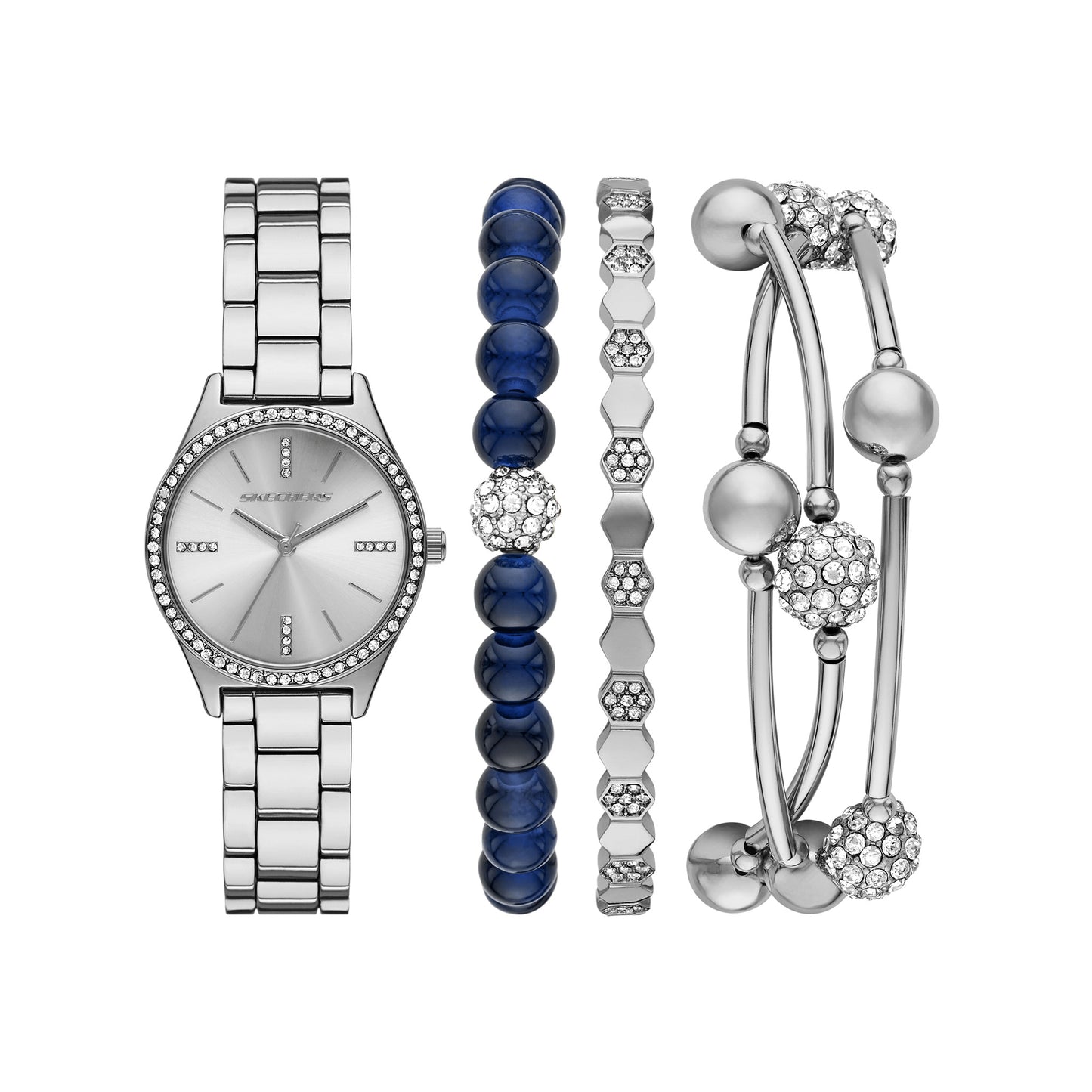 Silver Stackable Watch and Bracelet Set, SKC-SR9109