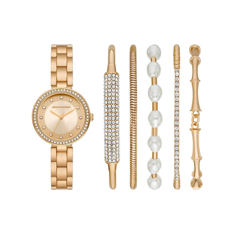 Gold and Glitz Stackable Watch and Bracelet Set SKC-SR9084