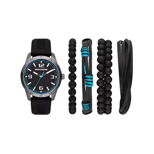 Black and Turquoise Stackable Watch and Bracelet Set