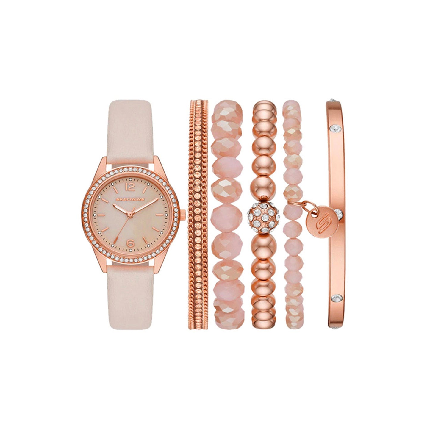 Blush and Rose Gold Mother-of-Pearl Stackable Watch and Bracelet Set