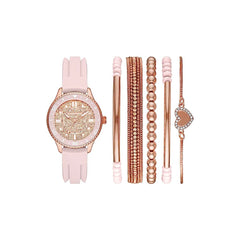Blush and Rose Gold Pavé Quartz Stackable Watch and Bracelet Set