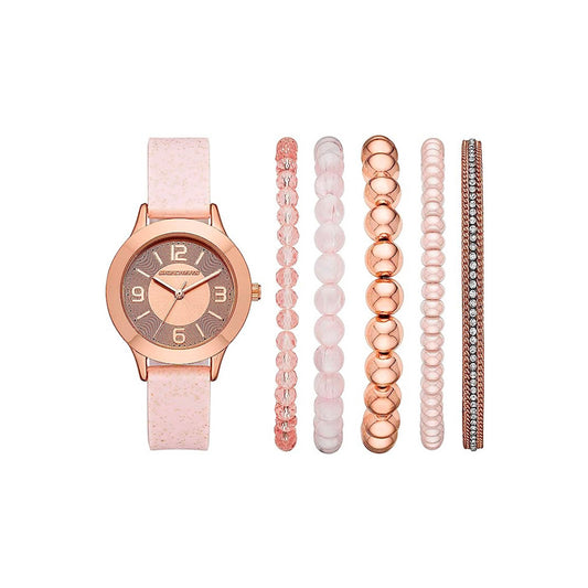 Blush and Rose Gold Quartz Stackable Watch and Bracelet Set