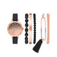 Black and Rose Gold Tassle Stackable Watch and Bracelet Set